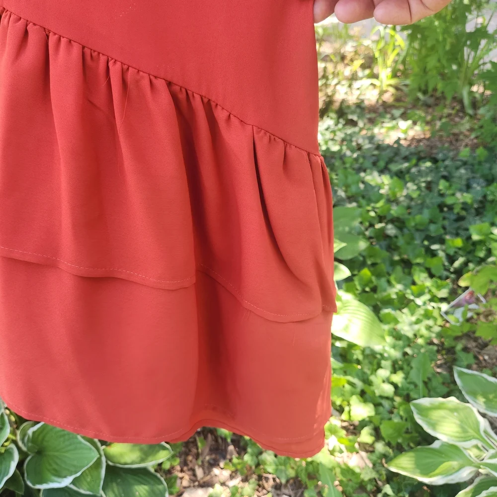Rust Orange Sleeveless Ruffle Dress - Picture 2 of 6